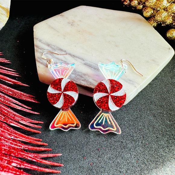 Christmas Peppermint Candy Earrings - Picture 1 of 7